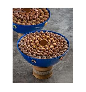 Ensemble de 2 bols en chocolat en fer avec base en bois, forme ronde, taille personnalisée, bol à dessert au prix le plus bas - Product Image 1
