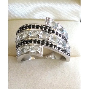 Anillo de Plata de Ley 925 Shah Gems para Mujer con Topacio Blanco Natural y Espinela Negra, Bañado en Rodio, para Uso Diario - Product Image 1