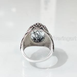 Bague en argent sterling 925 pour homme, avec pierre précieuse naturelle quartz rutile noir, pierre de naissance de avril, bijou cadeau de Noël arabe, vente en gros - Product Image 6