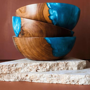 RESIN LINKED DECOR HANDMADE NATURAL WOODEN AND RESIN SALAD BOWL Good Quality for <b>Home</b> and Restaurant Use for Parties - Product Image 1