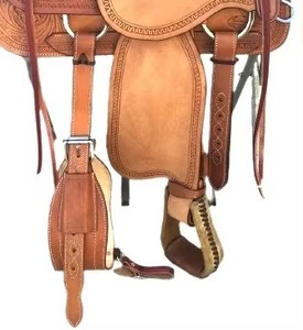 Selle de cheval en bois à assise profonde, structure absorbant les chocs pour les longues séances d'équitation, cuir véritable, style western, personnalisable - Product Image 2