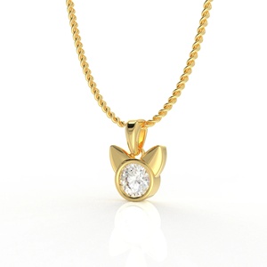 Cute Cat Ears Pendant Necklace With Round Crystal Yellow Gold Plated <b>Rope</b> <b>Chain</b> Unisex Everyday Wear - Product Image 2