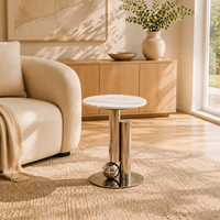 Table d'appoint ronde moderne et écologique avec plateau en marbre et base en acier inoxydable pour le salon, meubles de maison