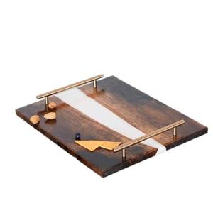 Élégant plateau de service moderne en métal et résine avec poignées de branche en métal pour la maison hôtel restaurant utilisation plateau de service en résine - Product Image 5