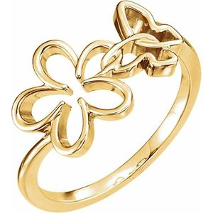 Flower & Butterfly Opening <b>Ring</b> with Gold Plating Stainless Steel & Copper Gemstone & Zircon Inlay Gift Jewelry - Product Image 1