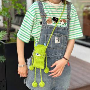 Crochet Summer Personalized Big-eyed Crossbody <b>Medium</b> Cotton Fabric Layered Zipper Handmade Woven <b>Bag</b> New Model Phone <b>Bag</b> - Product Image 2