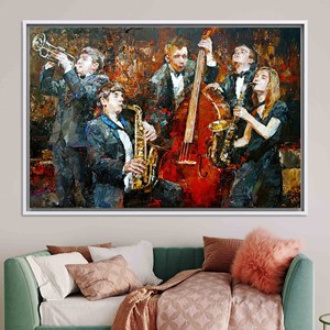 Impresión en Lienzo de Músicos de Jazz: Decoración Vibrante para Habitación con Música Africana, Lienzo con Marco Blanco - Product Image 1