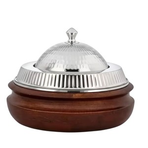 Marmite à fondue en acier inoxydable faite à la main de luxe avec base en bois Design moderne Chauffe-plats rond pour la maison et la restauration hôtelière - Product Image 1