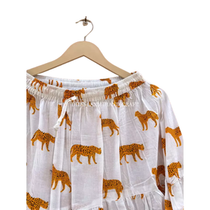 Meilleure vente Tunique indienne de style bohème pour femme en coton avec jupe imprimée tigre Design respirant à deux niveaux - Product Image 3