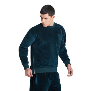 Conjunto de chándal de Material de terciopelo verde oscuro para hombre, sudadera de algodón 100% y pantalón para correr a la venta - Product Image 1