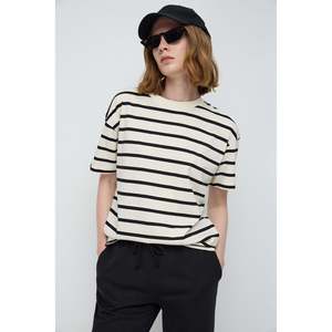 เสื้อยืดผู้หญิงลายทางผ้าฝ้ายแท้ 100% สไตล์ Y2K คอผูกโบว์ ระบายอากาศ ทรงเข้ารูป ลายการ์ตูน 3 มิติ ไซส์ XS - Product Image 4