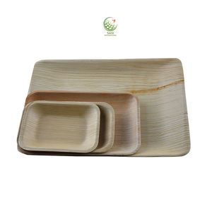 100% assiettes à dîner jetables biodégradables naturelles en feuille de palmier 25 cm plateaux rectangulaires plats pour le service des aliments pour les fêtes et les mariages - Product Image 1