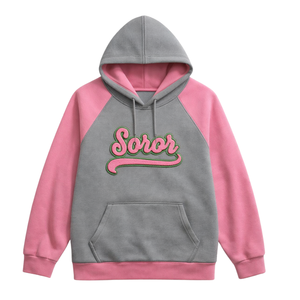 Sudadera con Capucha de Invierno de Manga Raglán Color Gris Acero con Diseño de Insignia Frontal, Hermandad Griega, para Mujer, Rosa, Verde, Estilo Universitario - Product Image 3