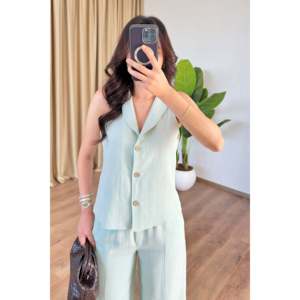 Ensemble pantalon et gilet en lin couleur menthe - Vente en gros - Vert menthe - Product Image 3