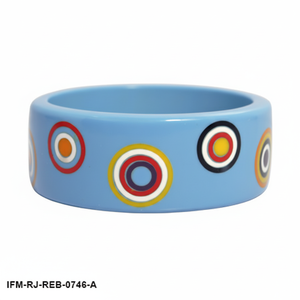 Trendy Handcrafted Sky Blue Resin <b>Bangle</b> <b>Set</b> with Multi-Color Target Inlay Handcrafted Colorful Resin Jewelry Gift - Product Image 1
