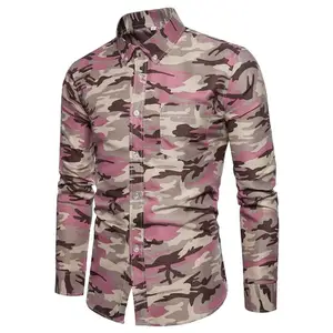 New Arrival Light Weight Solid Color Men Camouflage High Collar Shirt / Long Sleeve Men Camouflage High Collar Shirts