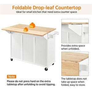 รถเข็นครัวแบบเกาะกลางขนาดใหญ่สีขาวจากโรงงานโดยตรง พร้อมท็อปเคาน์เตอร์แบบพับได้ บนล้อหมุนได้ 5 ล้อ - Product Image 3