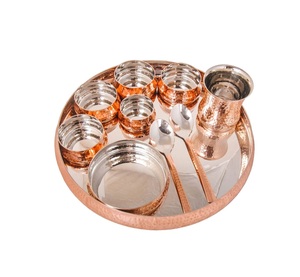 Hot Selling Luxury Indian Handmade Pure Copper Traditional Kitchen Thali/Dinner Set Manufacturer & Supplier From India - Product Image 3