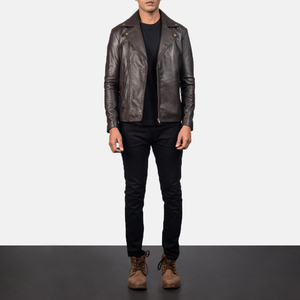 Veste en cuir véritable de qualité supérieure pour homme avec col montant Fermeture à glissière classique Superposition hivernale décontractée écologique et imperméable - Product Image 2