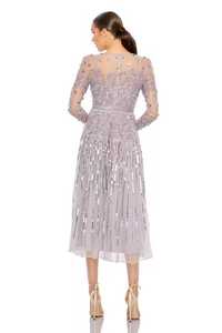 Elegante Vestido de Noche de Gasa en Corte A con Lentejuelas, Cuentas y Bordado, Hermoso Trabajo a Mano en Cuello y Mangas, Largo hasta el Suelo para Fiesta Formal y Graduación - Product Image 2