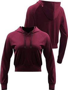 Sweat-shirt à capuche court pour femme, imprimé et brodé avec logo personnalisé, streetwear, ensemble de sweat-shirt à capuche pour la salle de sport - Product Image 2