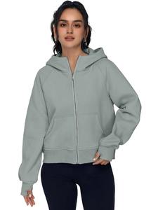Factory Price Custom Ladies Oversize Hooded Cotton Women's <b>Crop</b> Top with Long <b>Zip</b> Loose Fit Winter Season Compatibility - Product Image 2