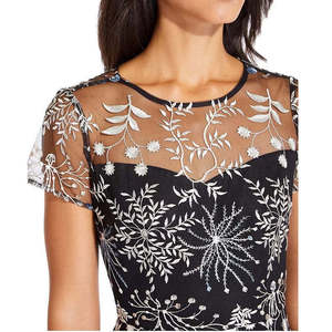 Abito Nero da Donna Adrianna Papell Taglia 8, Linea ad A, con Ricami, Scollo Illusion, Vita Naturale, in Tessuto Organza - Product Image 3