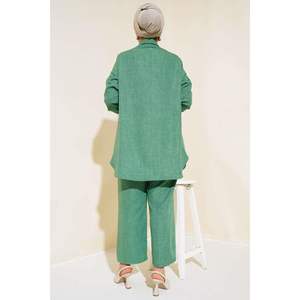 Conjunto de 2 Piezas de Lino con Adornos de Piedras, Color Esmeralda, Patrón Regular, Origen TR, Tallas XL/L - Product Image 1