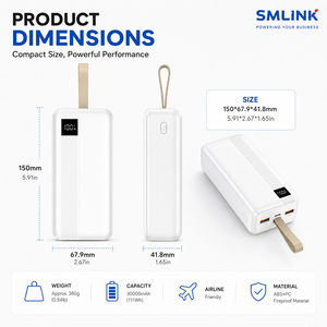 พาวเวอร์แบงค์30000mAh ทนทานต่อการใช้งานชาร์จเร็วความจุสูง PD 22.5W เอาท์พุท USB-C อินพุท<span class=keywords><strong>3K</strong></span> เต้ารับสากล ABS - Product Image 3