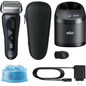 เครื่องโกนหนวดไฟฟ้าพร้อมเทคโนโลยีระบบสั่น ใบมีดยืดหยุ่น กล่องเก็บสำหรับเดินทาง ผ้าสีดำ กันน้ำระดับ IPX7 ใบมีดสามชั้น - Product Image 2