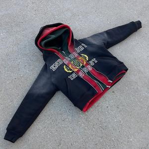 Pull à capuche sans cordes de haute qualité en polaire épaisse surdimensionné en vrac personnalisé 350gsm sweat à capuche court grande taille sweats à capuche pour hommes - Product Image 1