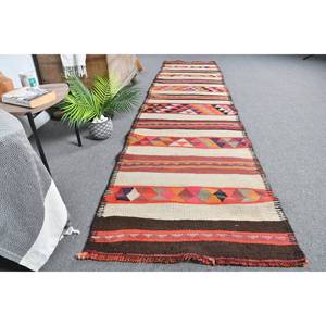 Tapis Turc Vintage Ethnique Beige 2.6 X 11ft Grande Surface Classique Rectangle Patchwork Design Laine PP Matériel Latex pour Couloir - Product Image 4