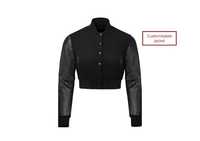 Veste universitaire classique pour femme de qualité supérieure, 100% laine, manches en daim de vache, coton respirant, écologique, coupe-vent, broderie