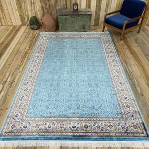 Alfombra Turca Vintage de 6.4x9.9 pies (195x303 cm), Alfombra de Seda Azul - Product Image 1