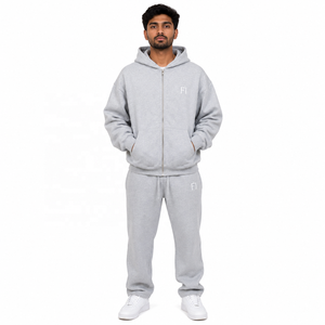 Sweat-shirt à capuche zippé en polaire pour homme avec logo brodé, ensemble décontracté coupe régulière survêtement et jogging, grandes tailles hiver B2B USA - Product Image 1