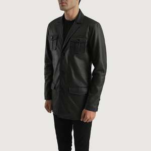 Blazer de piel de oveja semianilina negra Ray Cutler con forro acolchado de poliéster y cuatro bolsillos exteriores - Product Image 2