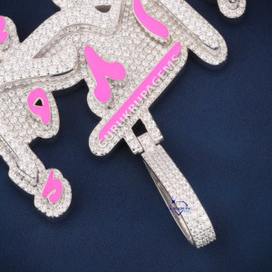 Pendentif nom arabe personnalisé en argent sterling 925 avec émail rose Moissanite diamants Hip Hop bijoux glacés - Product Image 4