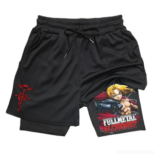 Anime Print Short d'entraînement 2 en 1 pour hommes Short de compression double couche avec poches Séchage rapide Running Fitness - Product Image 3