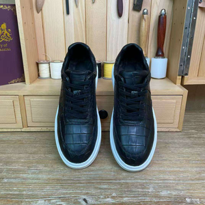 Sneakers décontractées en cuir de crocodile noir 100% pour hommes, chaussures à plateforme à lacets - Product Image 4