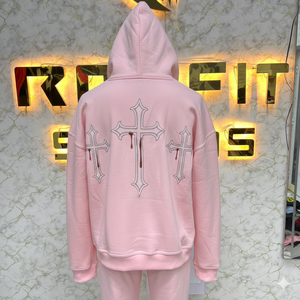 Sweat-shirt à capuche rose avec fermeture éclair Rexfit Sports, prix raisonnable, imprimé ange, unisexe, décontracté, en polaire, pour l'automne, 0126 - Product Image 2