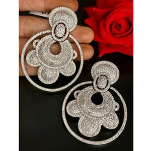 ต่างหูเพทายโทนสีเงินคุณภาพดีที่สุดชุดสำหรับสตรีหินโฆษณาสำหรับงานเลี้ยงงานแต่งงาน - Product Image 1