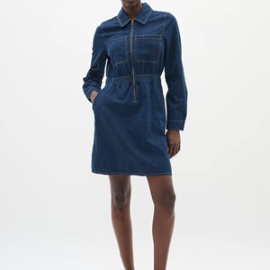 Robe-chemise décontractée au genou en denim pour femmes sans manches, taille élastique, dentelle, respirante, écologique, vêtements de mode en vrac - Product Image 4