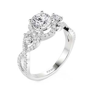 แหวนหมั้นเพชรสามเม็ด Jeulia Platinum Halo Infinity พร้อมเพชรทรง Asscher Radiant หรือทรง Emerald Cut - Product Image 2