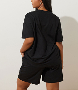 Offre Spéciale 2025 T-shirt femme à manches courtes surdimensionné 100% coton T-shirt logo personnalisé ensemble court pour les femmes - Product Image 3