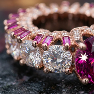 Bague d'éternité en or rose avec pierre rose taillée en forme de cœur, bijoux élégants pour femmes, cadeau de fête de mariage - Product Image 2