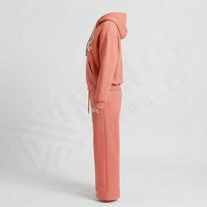 Ensemble 2 pièces pour femmes, décontracté, écologique, uni, pour l'hiver, entraînement, hauts courts à manches longues, pantalons de jogging courts, col à capuche, 100% coton - Product Image 3