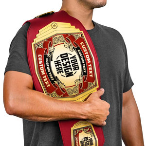 Custom Championship Wrestling Belt Red Genuine Leather Gold Plated Metal Plates Personalized Award Belt - Product Image 2