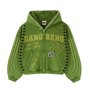 เสื้อมีฮู้ดแบบมีซิปสำหรับทุกเพศ, เสื้อผ้าแนวสตรีทผ้าคอตตอนพิมพ์ลายได้โอเวอร์ไซส์ทำจากผ้าฝ้าย100% - Product Image 4