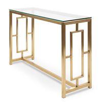 Antike Messing-Konsolentische mit rechteckiger Metallbasis und Holzplatte im modernen Design für das Wohnzimmer