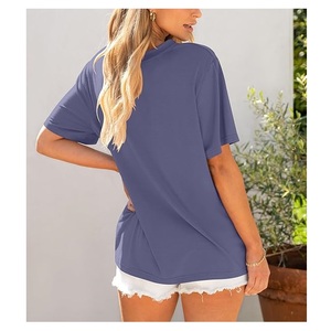 Nueva colección OEM Service Solid Women's 100% algodón manga corta cuello redondo hombro pendiente cómoda camiseta de Bangladesh - Product Image 6